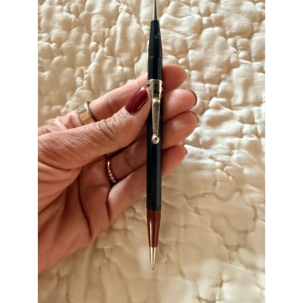 Vintage Lindy Mechanical Pencil Black and Red Two Tone Silver‎ Clip Collectible